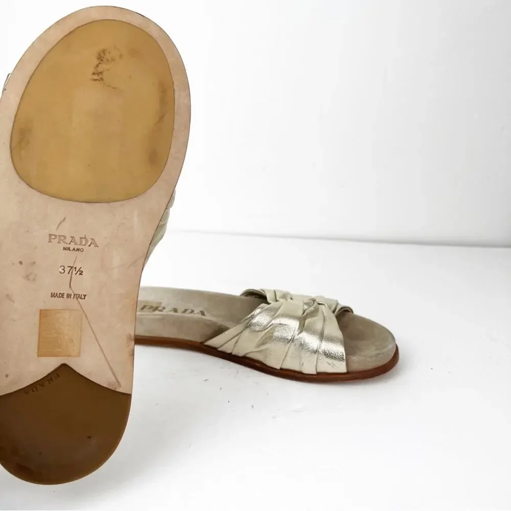 SZ 37.5 Prada Metallic Gold Leather Slide Sandals - Picture 6 of 7